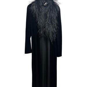 Like new Vtg Patra Black Velvet Ostrich Feather Shawl Collar Long Duster L
